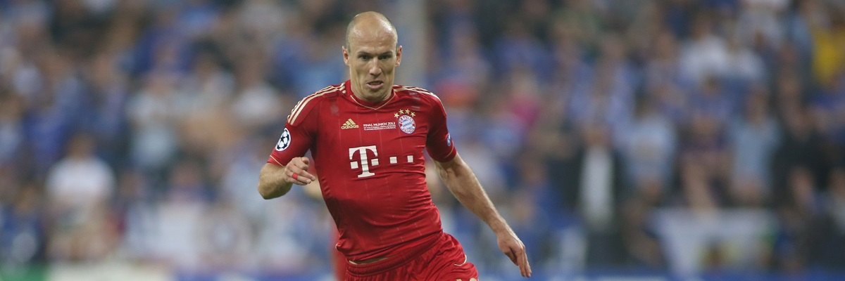 MUNICH, GERMANY May 19 2012. Bayern's Dutch midfielder Arjen Robben in action during the 2012 UEFA Champions League Final at the Allianz Arena Munich contested by Chelsea and Bayern Munich